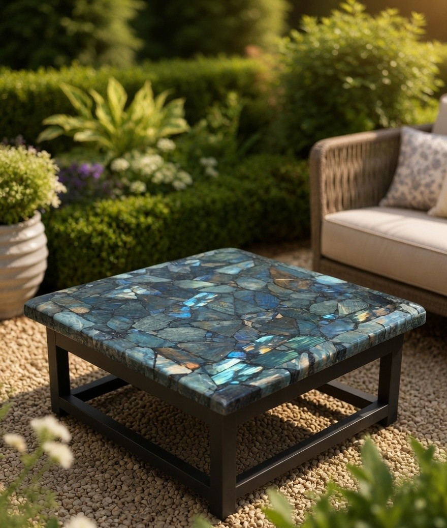 Labradorite Geode Coffee Table – Custom Handmade Gemstone Furniture Gift for Her