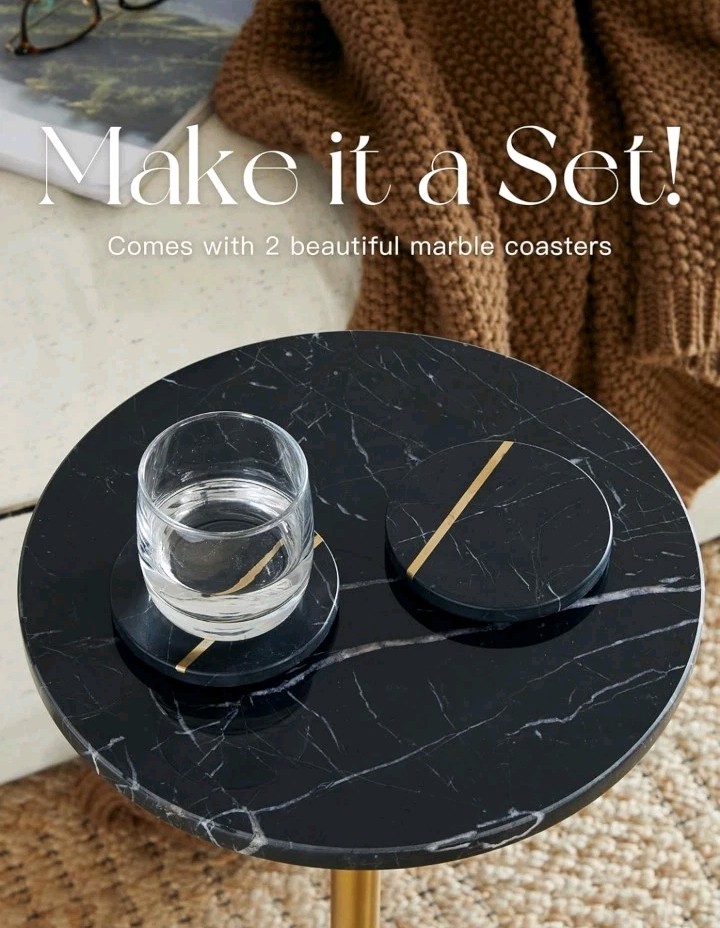 Adjustable-Height Heavy Black Marble Drink Cocktail Table 12″ Round Antique Look