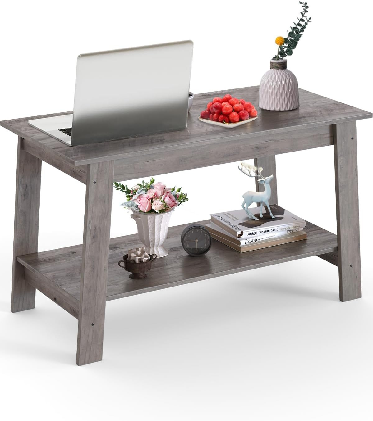Coffee Table, 31.49” Small Living Room Tables, 2-Tier Rustic Coffee Table fo…