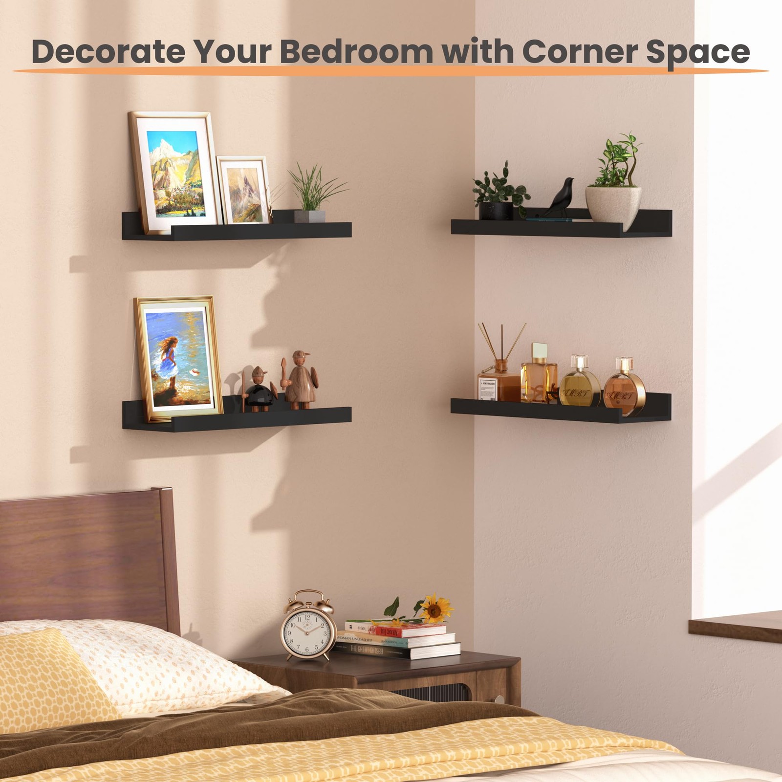 upsimples Floating Shelves for Wall, Wall Decor 15.7in, Black