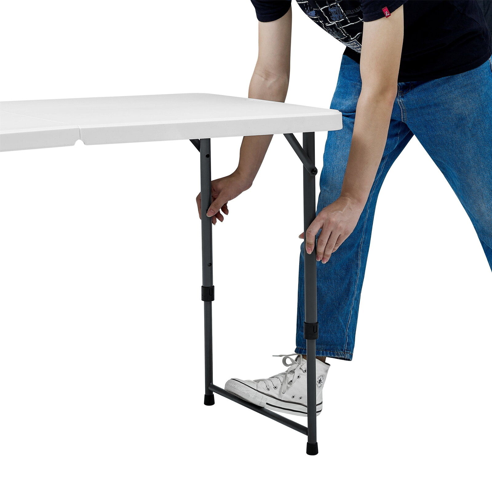 4 Ft Rectangular Folding Table Adjustable Height Durable Indoor Outdoor White US