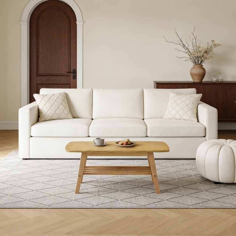 39 in solid wood coffee table – double-layer storage wooden center coffee table