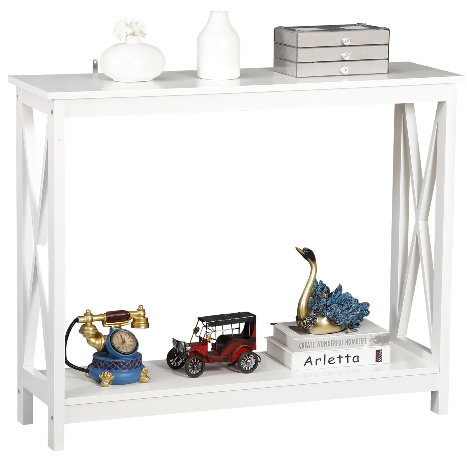 ZenSports 2-Tier Narrow Console Table for Entryway Modern Accent Sofa White