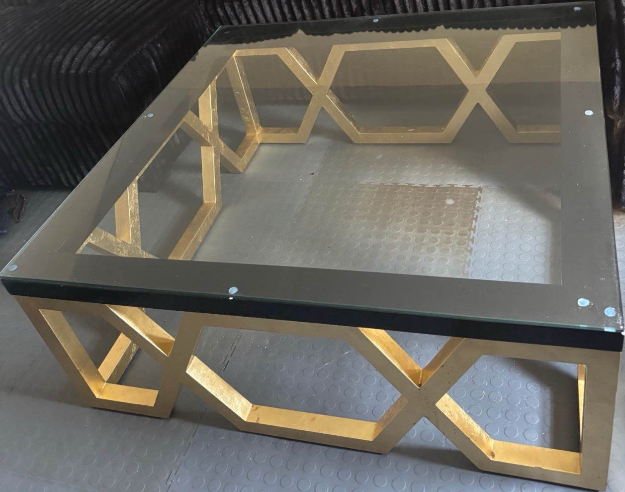 Square Glass Top Coffee Table Gold Geometric Base Contemporary Modern 42x42x16