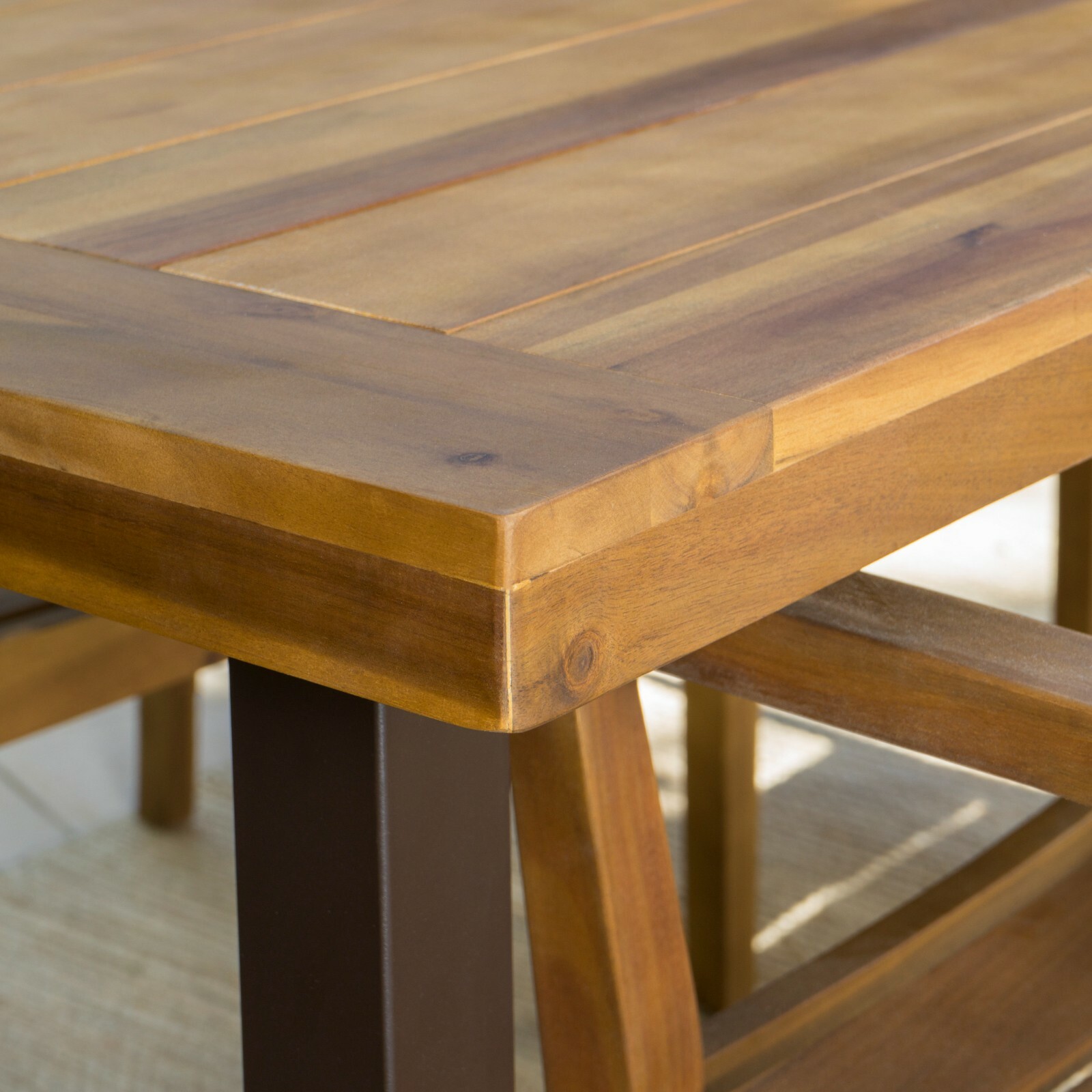 Indoor & Outdoor Modern Spanish Bay Acacia Wood Dining Table, Teak Finish