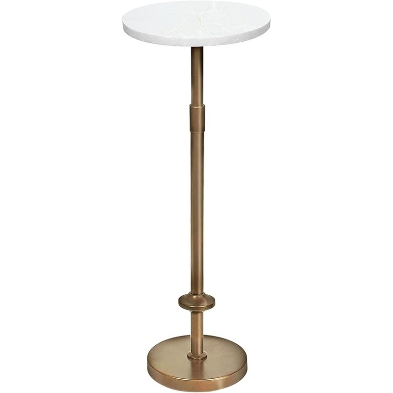 10in Round Marble Accent Table Adjustable Height Pedestal Drinks & Decor New