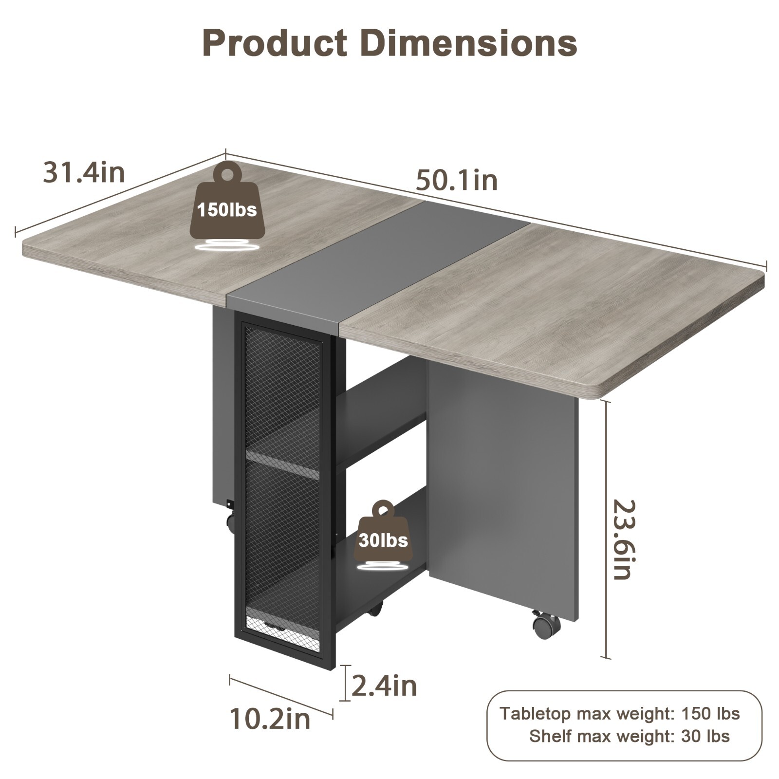 Folding Dining Table with Drop Leaf Storage Racks for Small Kitchen Space Saving