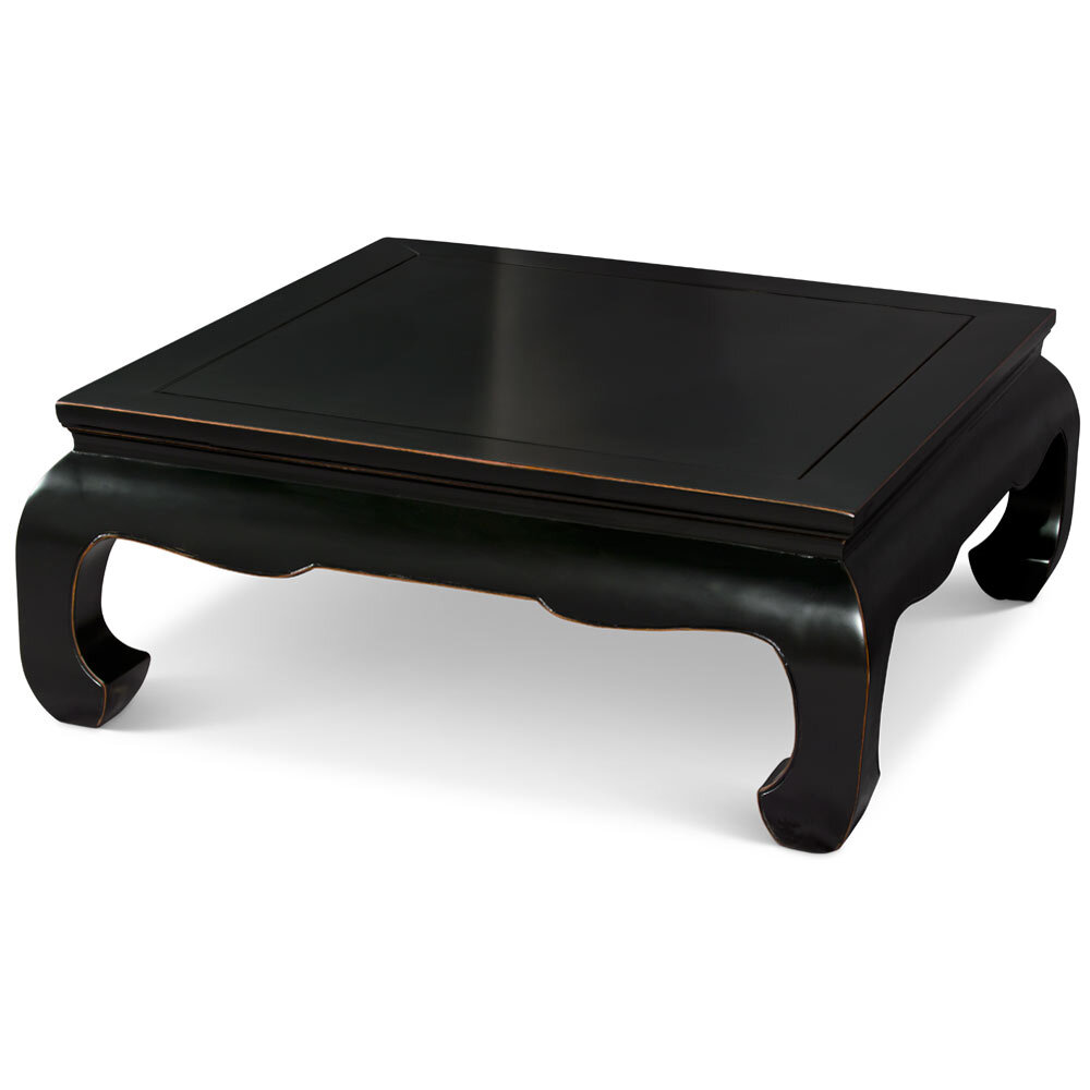 US Seller – Distressed Black Elmwood Chinese Ming Chow Square Coffee Table