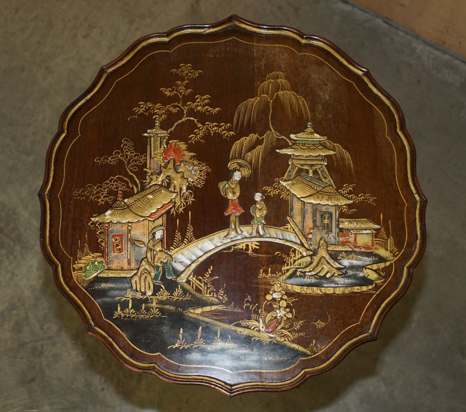 ANTIQUE CIRCA 1900 CHINESE CHINOISERIE TILT TOP SIDE END TABLE CLAW & BALL FEET