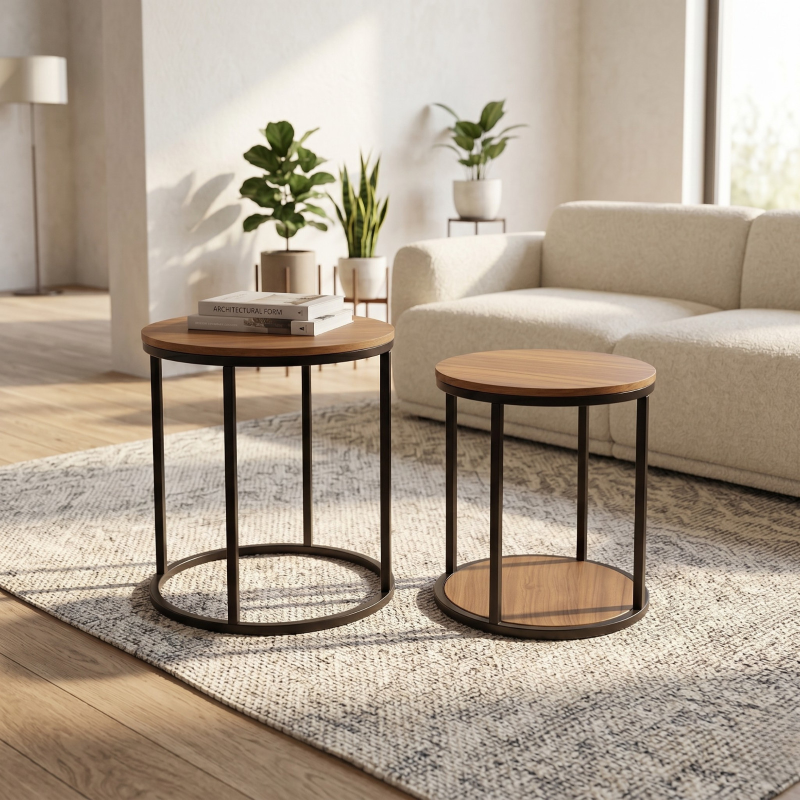 Set of 2 Mollie Contemporary Nesting Tables Wood Metal Side End Accent Table Set