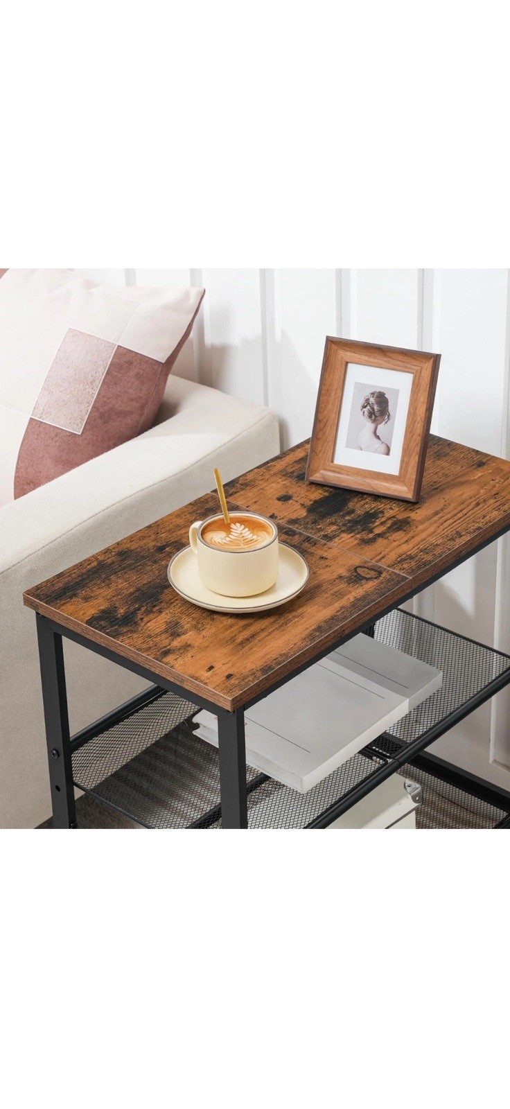 End Table, 3-Tier Narrow Side Table, Nightstand with 2 Flat or Slant Adjustable