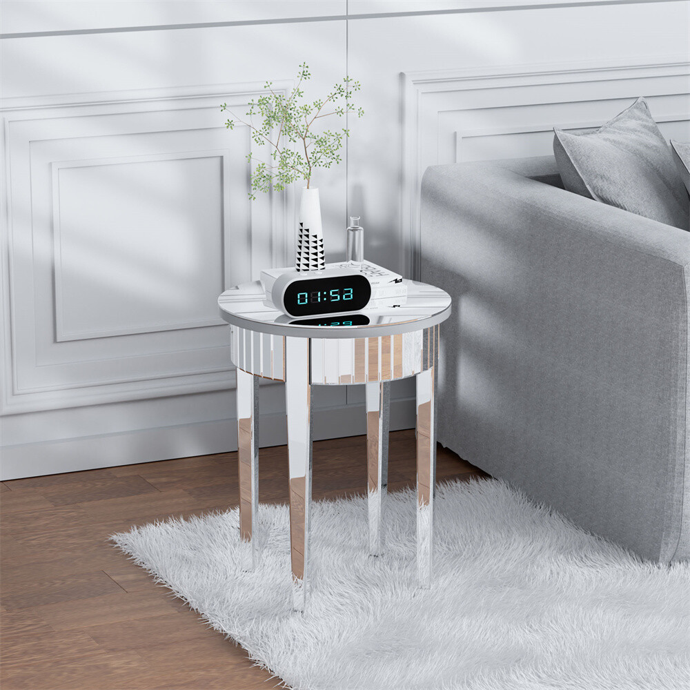 Drawer Mirrored Nightstand Side End Table Bedside Table for Bedroom Living Room