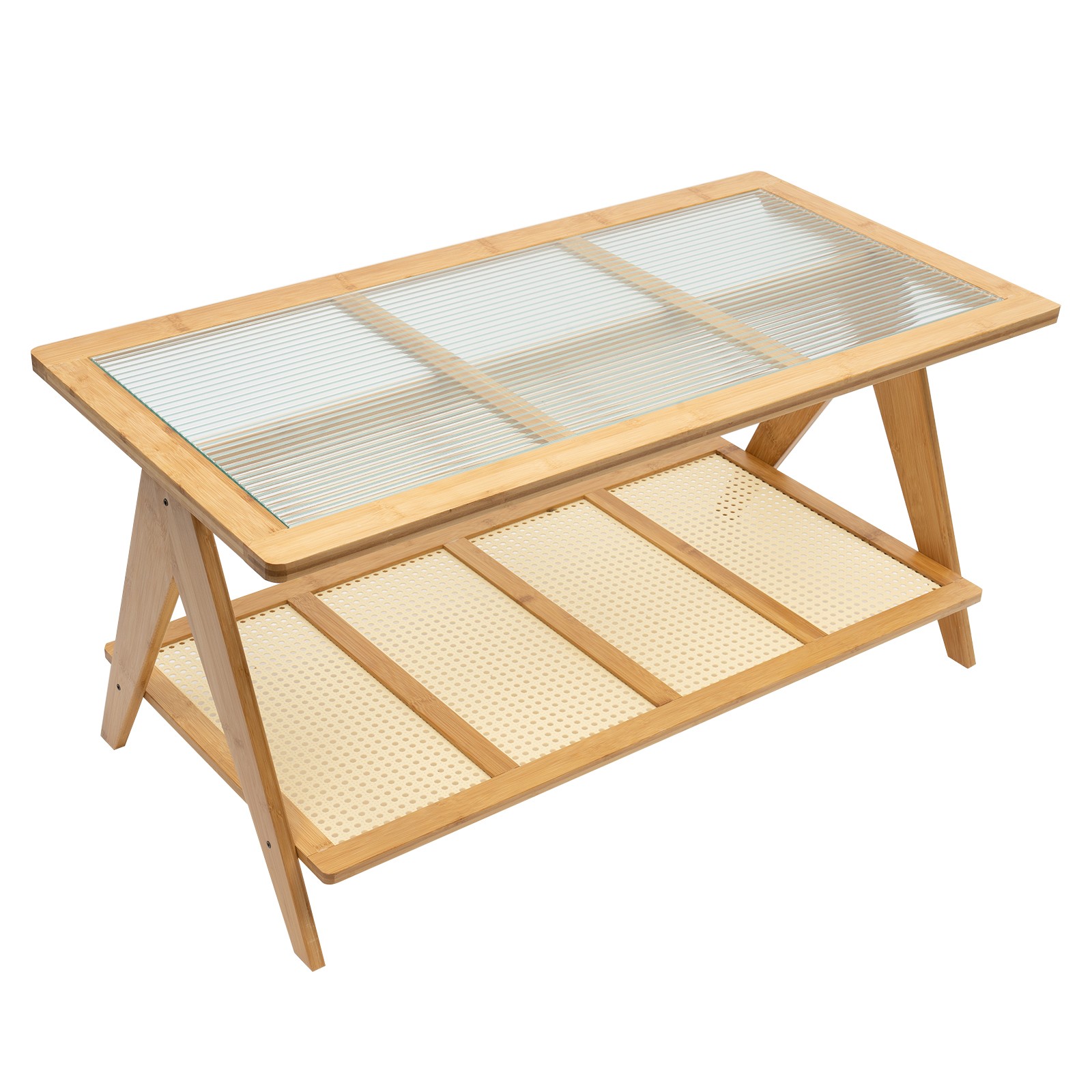 Living Room Coffee Table Glass Tabletop Modern Side Table with Lower Shelf Home