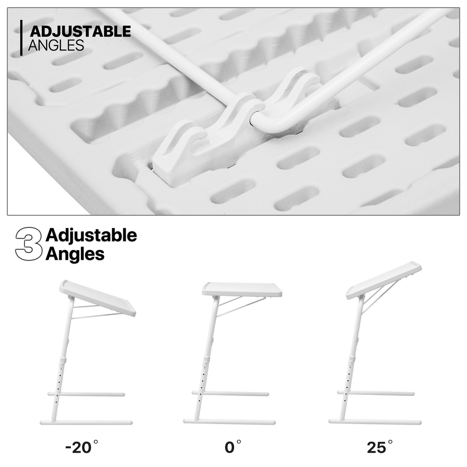 White Folding Adjustable Height TV Tray Portable Sofa Bed Side Table Laptop Desk