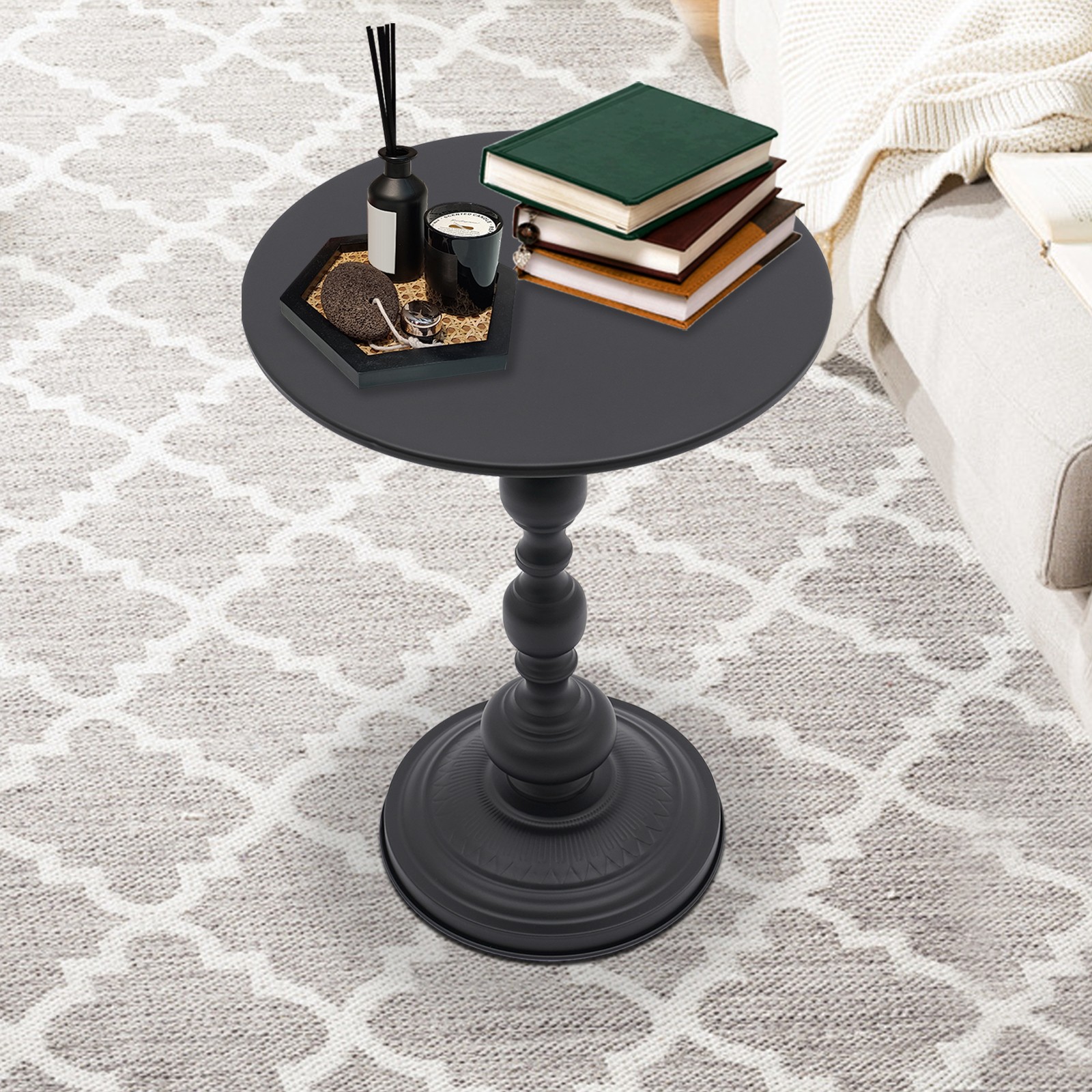 Retro Round Side Table Carbon Steel Sofa End Table Living Room Bar Coffee Table