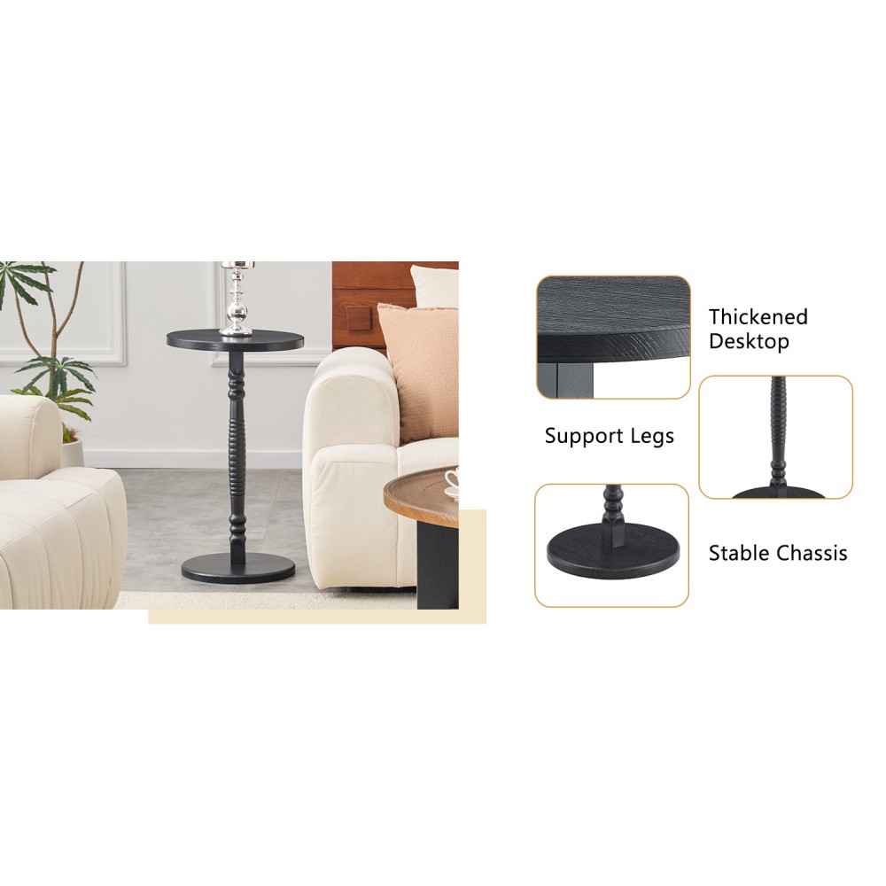 Round Coffee Table Side Table 2 Piece Set with Storage Shelf PVC Surface MDF