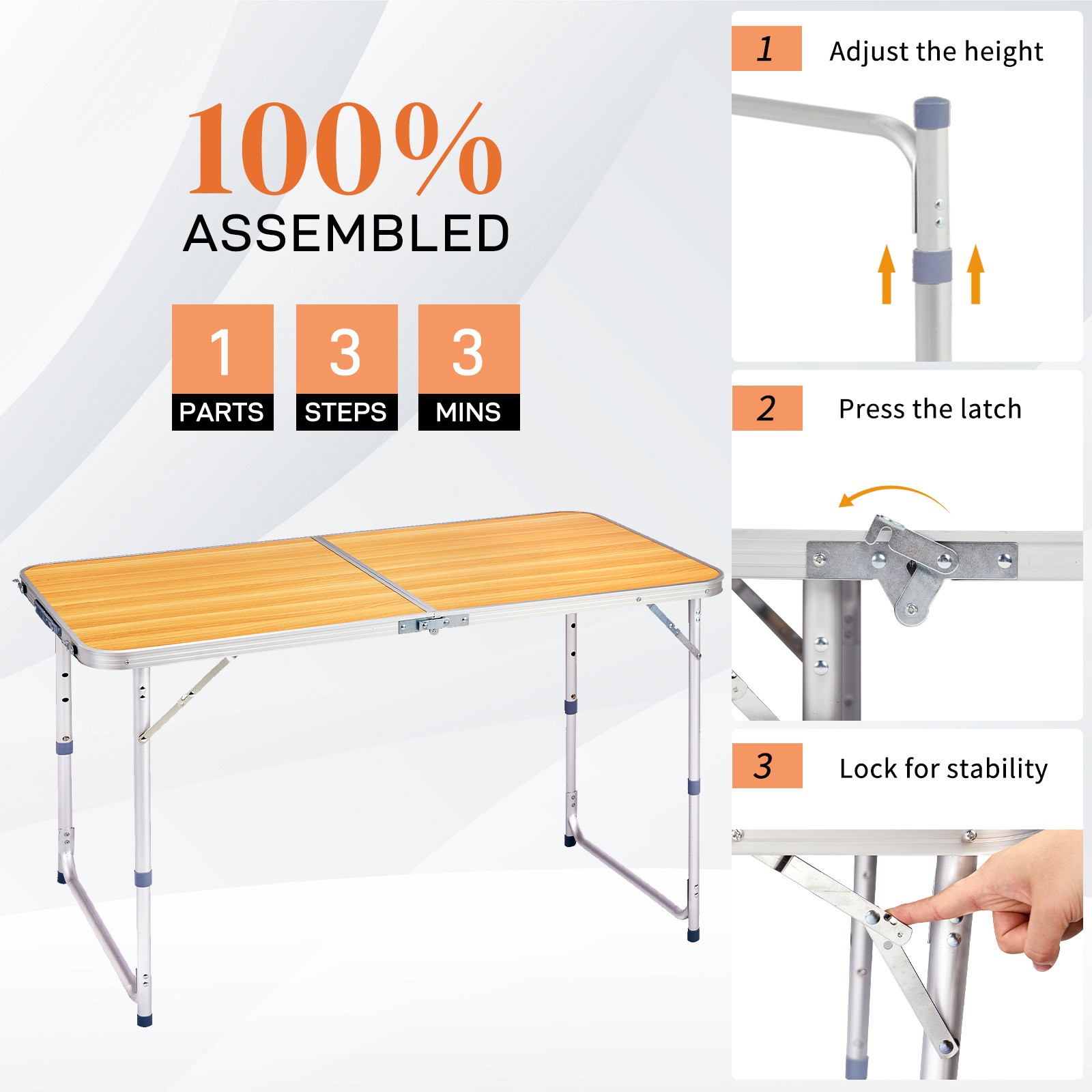 Aluminum Folding Table 4 ft Portable Indoor Outdoor Picnic Party Camping Tables