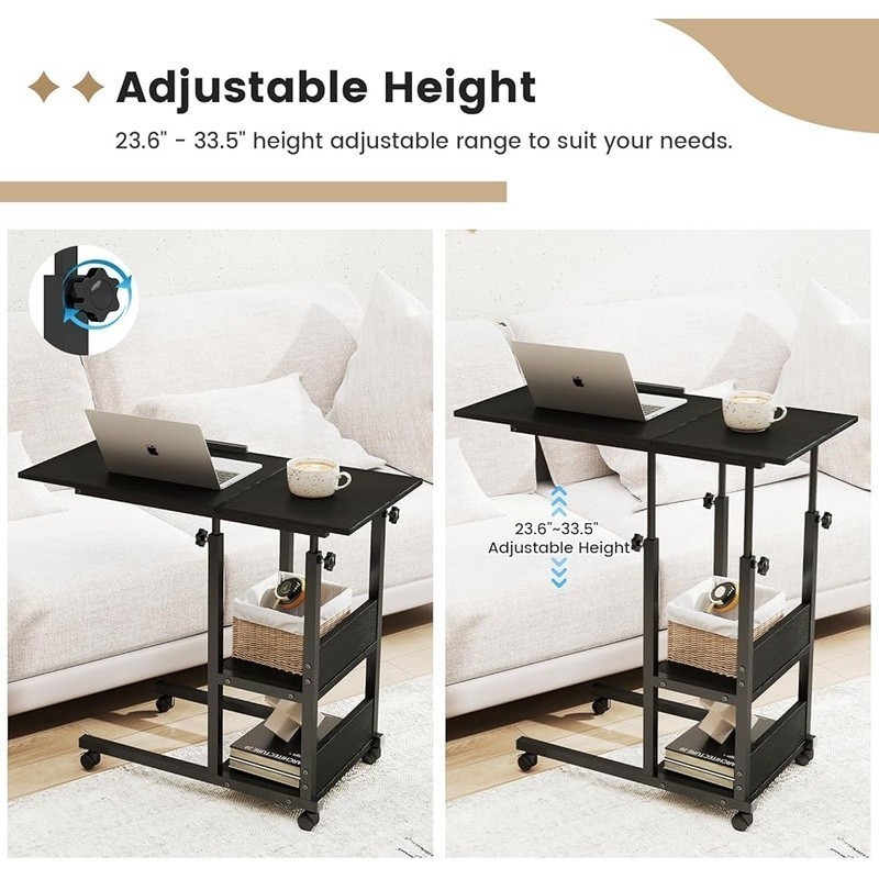 Height Adjustable C Shaped Table W/ Tilt Top & Charging Station Wheels New