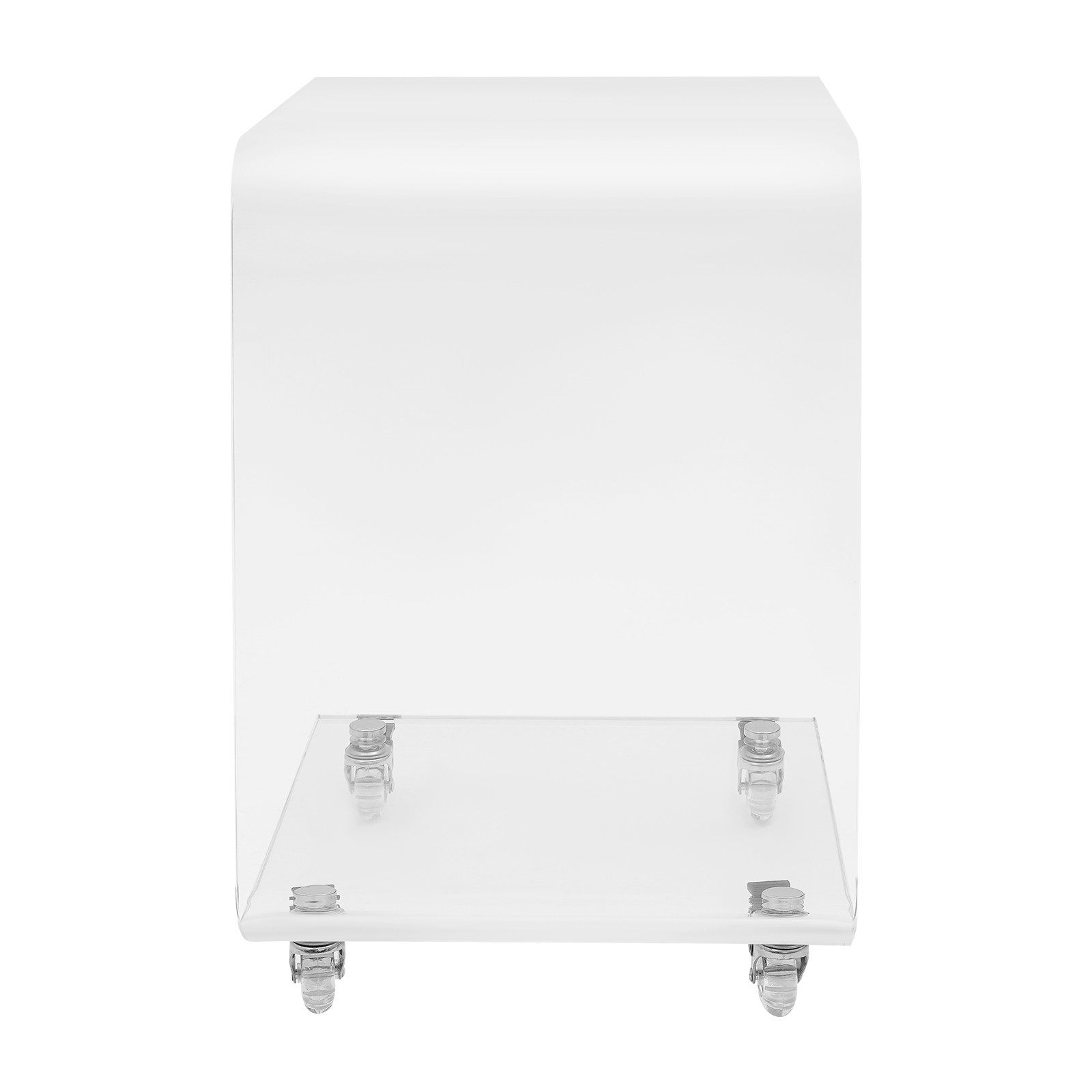 Clear Acrylic C-Shaped Side Table 13.8 × 13.8 × 22 In With 4 Wheels