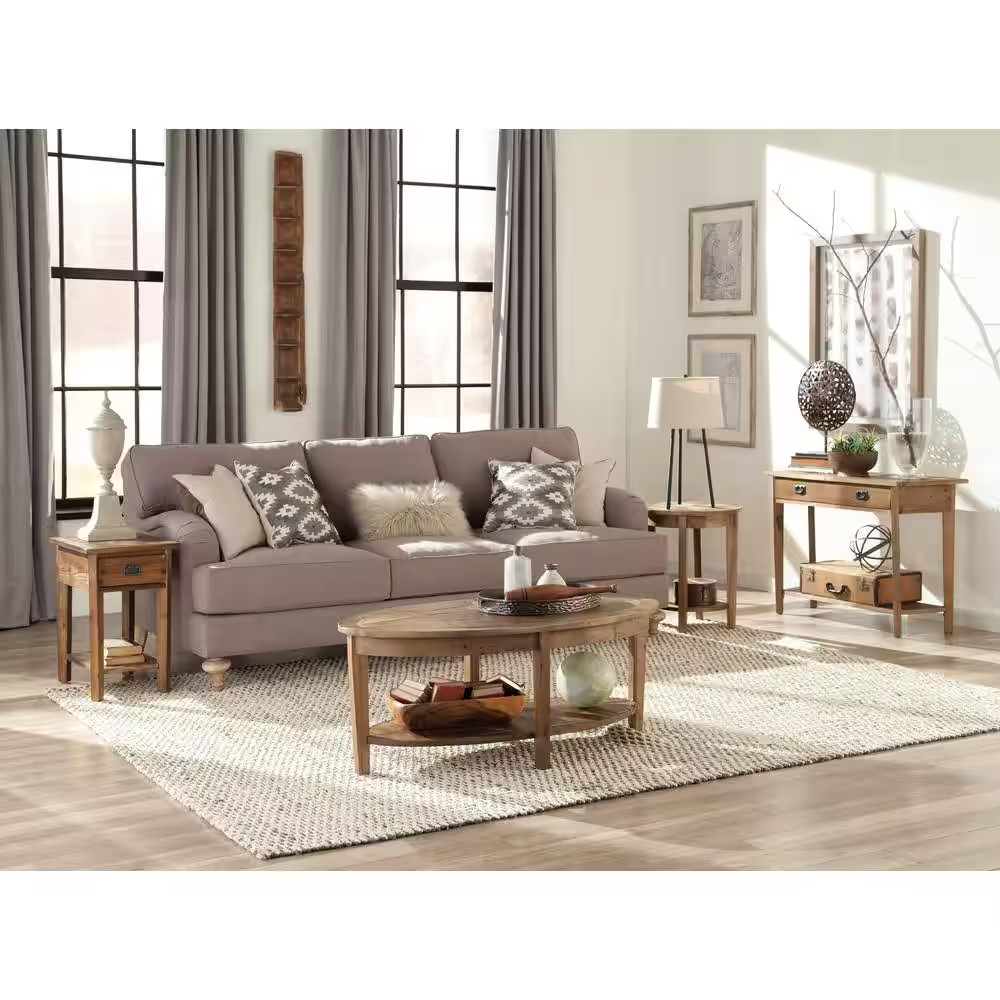 Revive 48 In. Natural Oak Oval Wood Top Coffee Table with Shelf