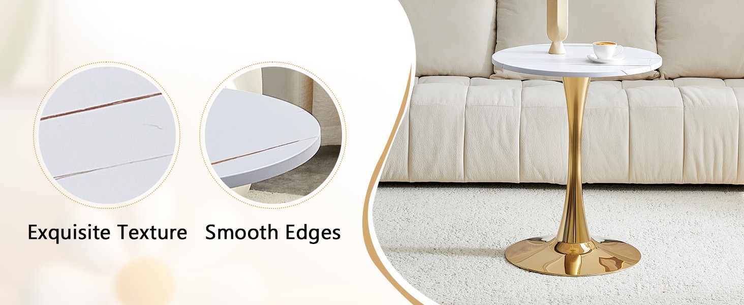Round Tulip Dining Table 23.6″ White MDF Top Metal Pedestal Base