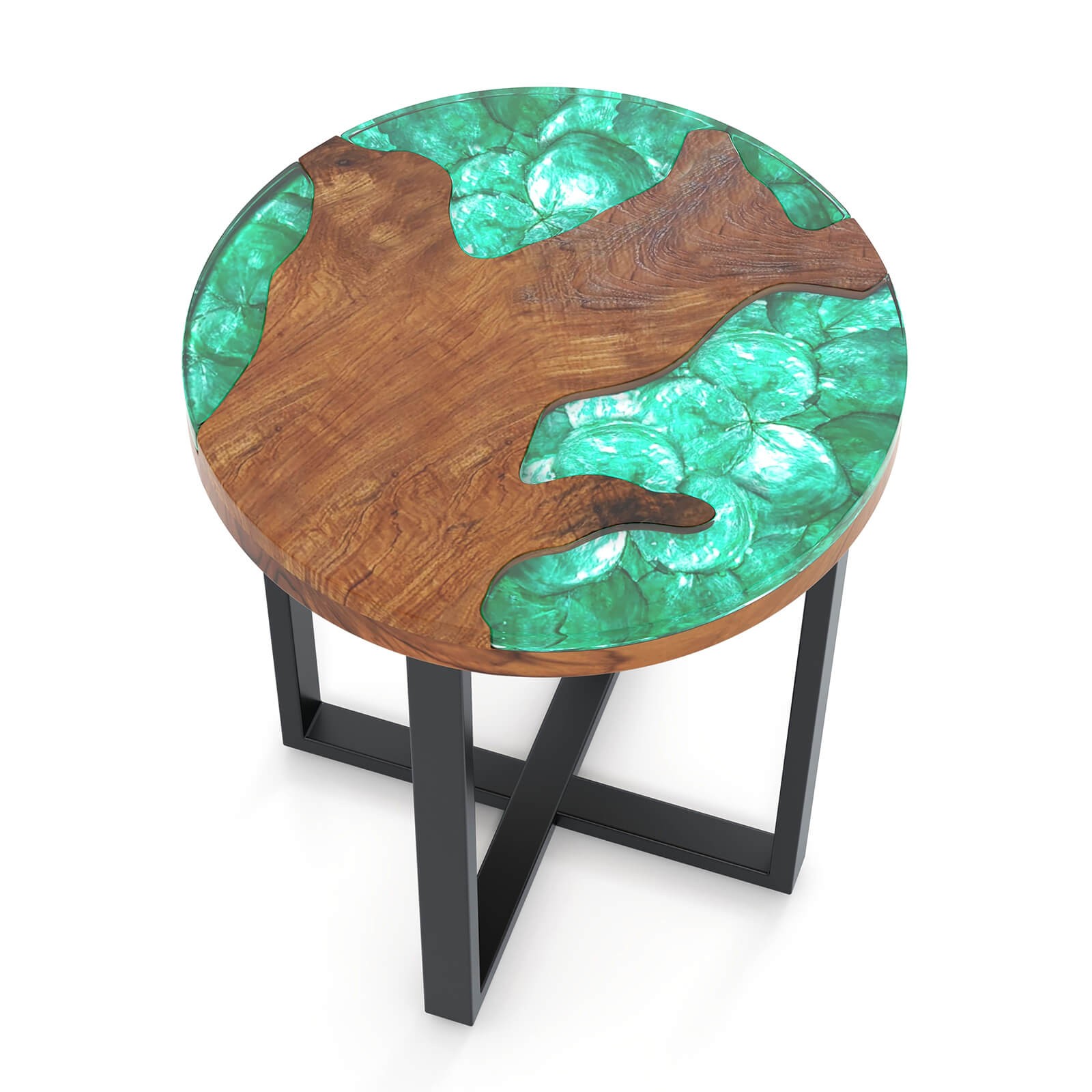 20″ Round Teak Wood End Table Solid Live Edge Outdoor Side Table w/Mahogany Base