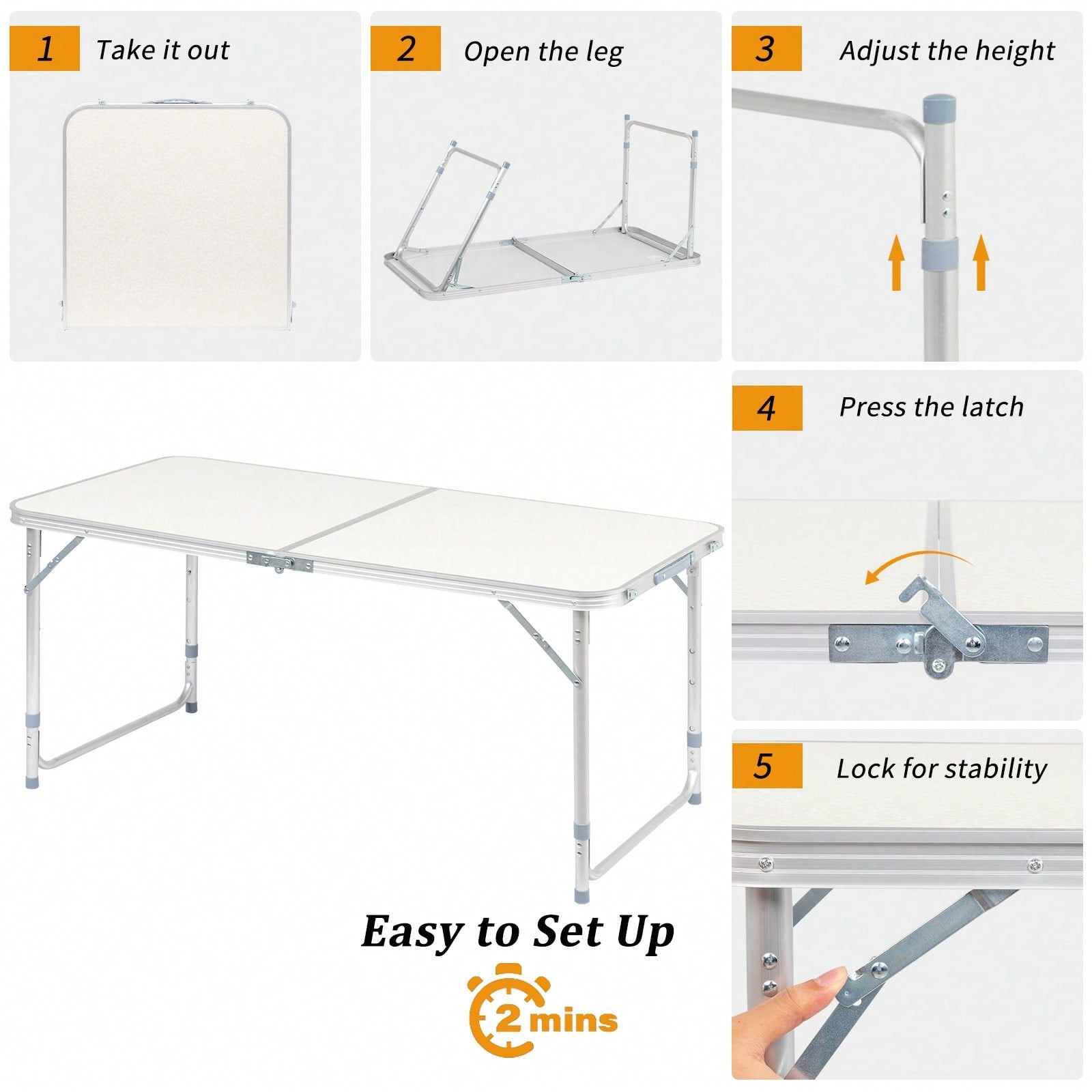SYMCAVE 120 X 60 X 70 4Ft Portable Multipurpose Folding Table White