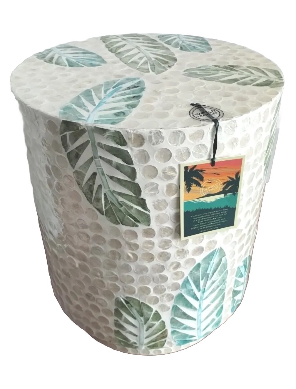Pacific Paradise Decorative Table, Capiz Shell, Multicolor Banana Leaf, New