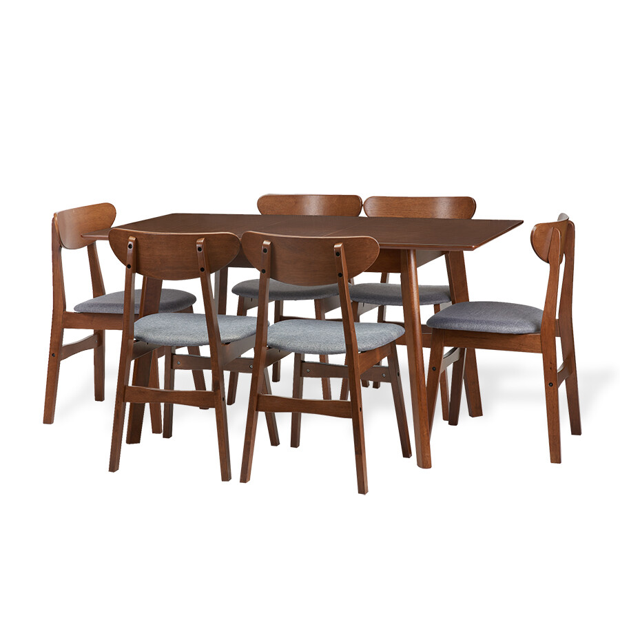Extendable Rectangular Dining Room Table Modern Solid Wood Medium Brown Color