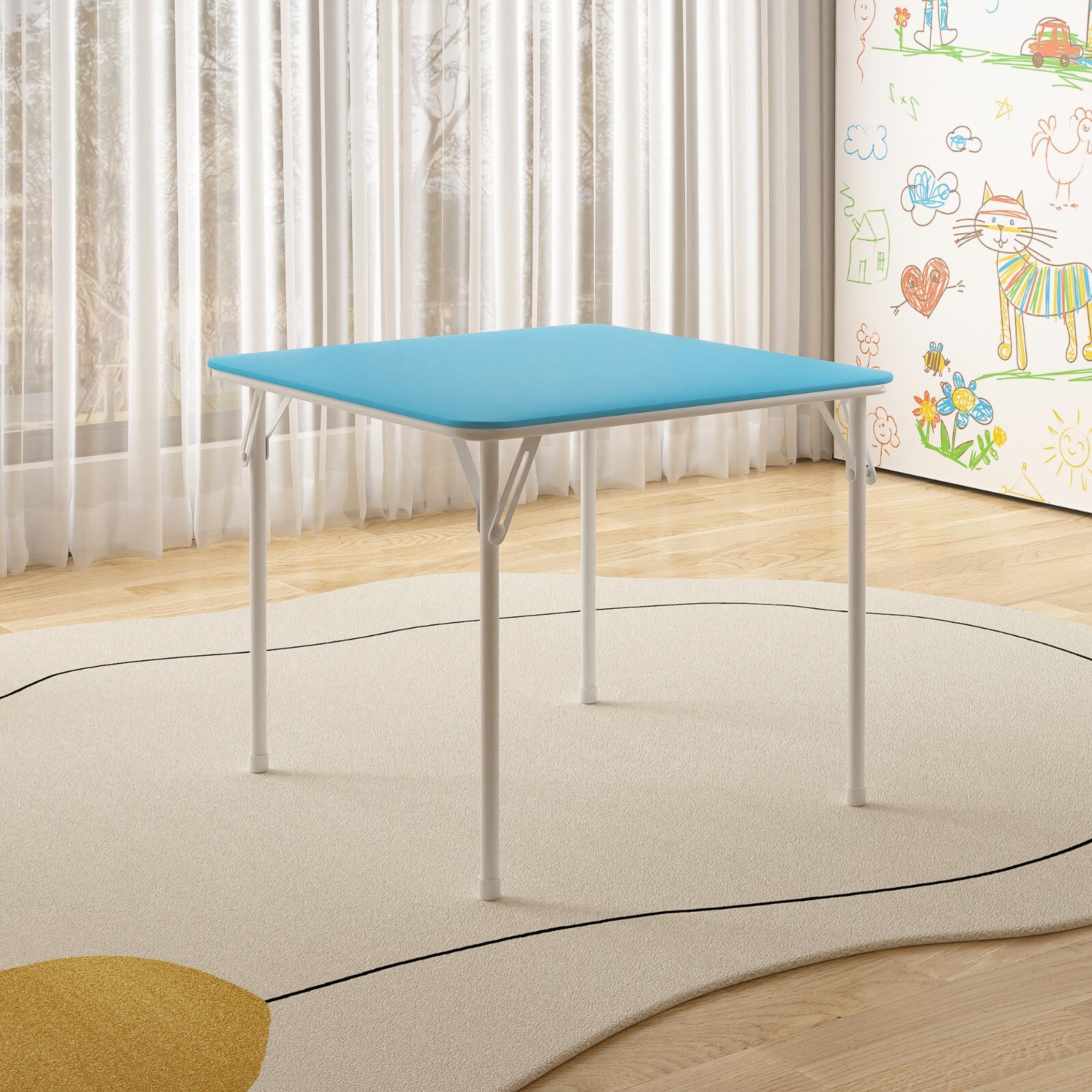 24” Kids Folding Card Table, Portable w/Soft PU Padded Cushion Living Room Blue