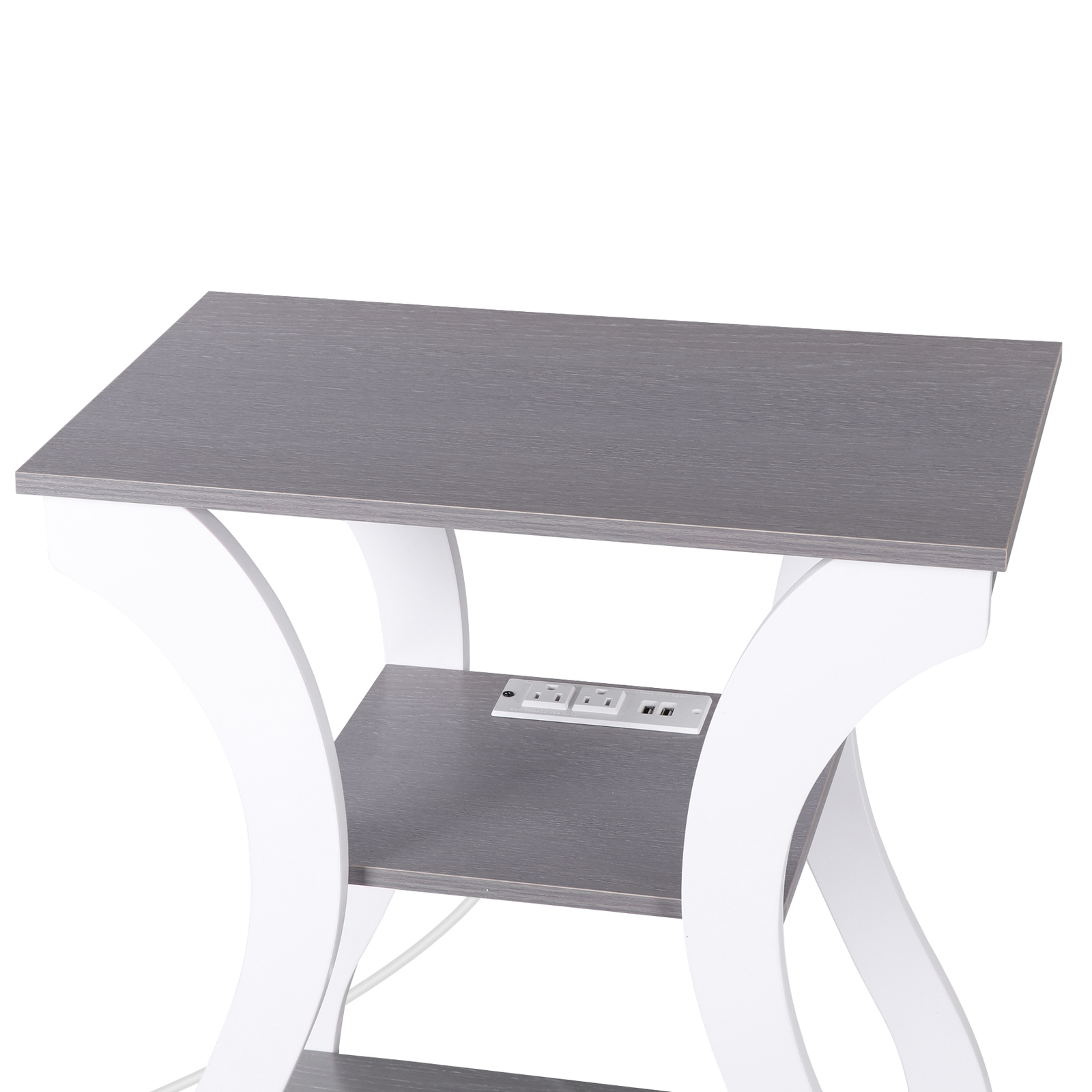 End Table Side Table 3-Tier Storage Shelf for Small Space with Outlet Grey+White