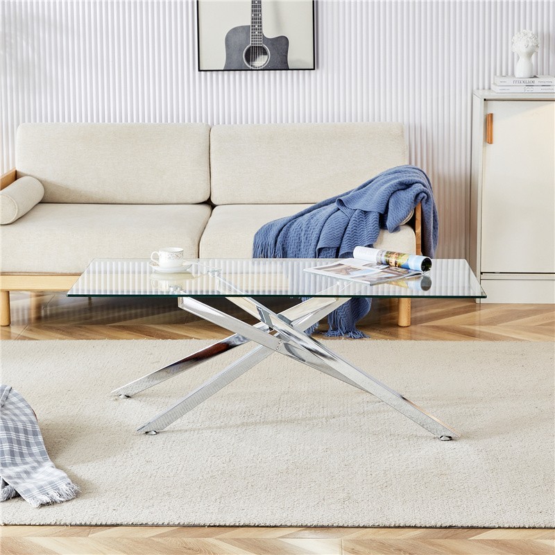 Modern Rectangular Stylish Design 47.2″ Clear Tempered Glass Coffee Table