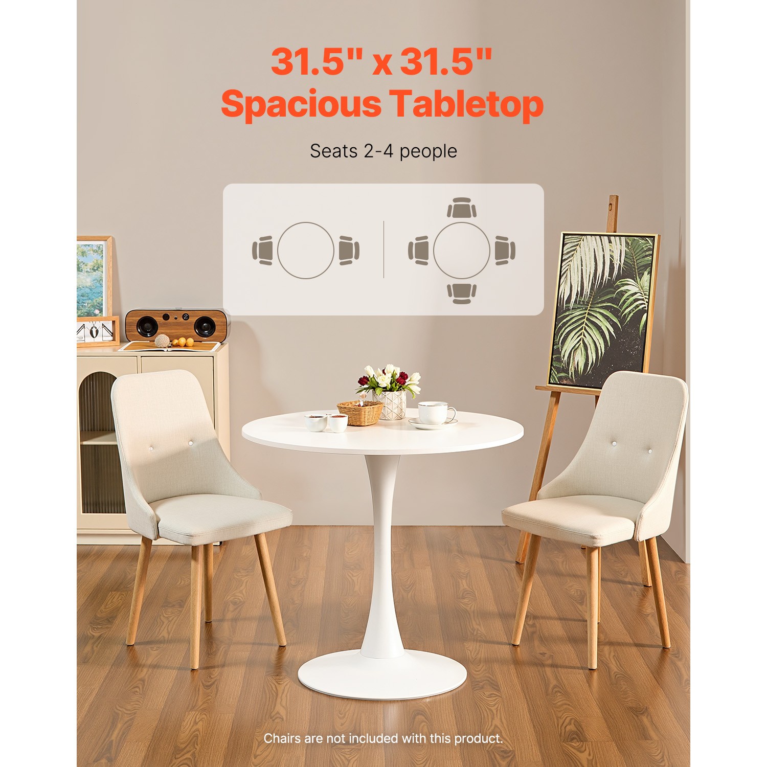 32 in Round Dining Table Wood Kitchen Table for 2-4 Person White (Only Table)