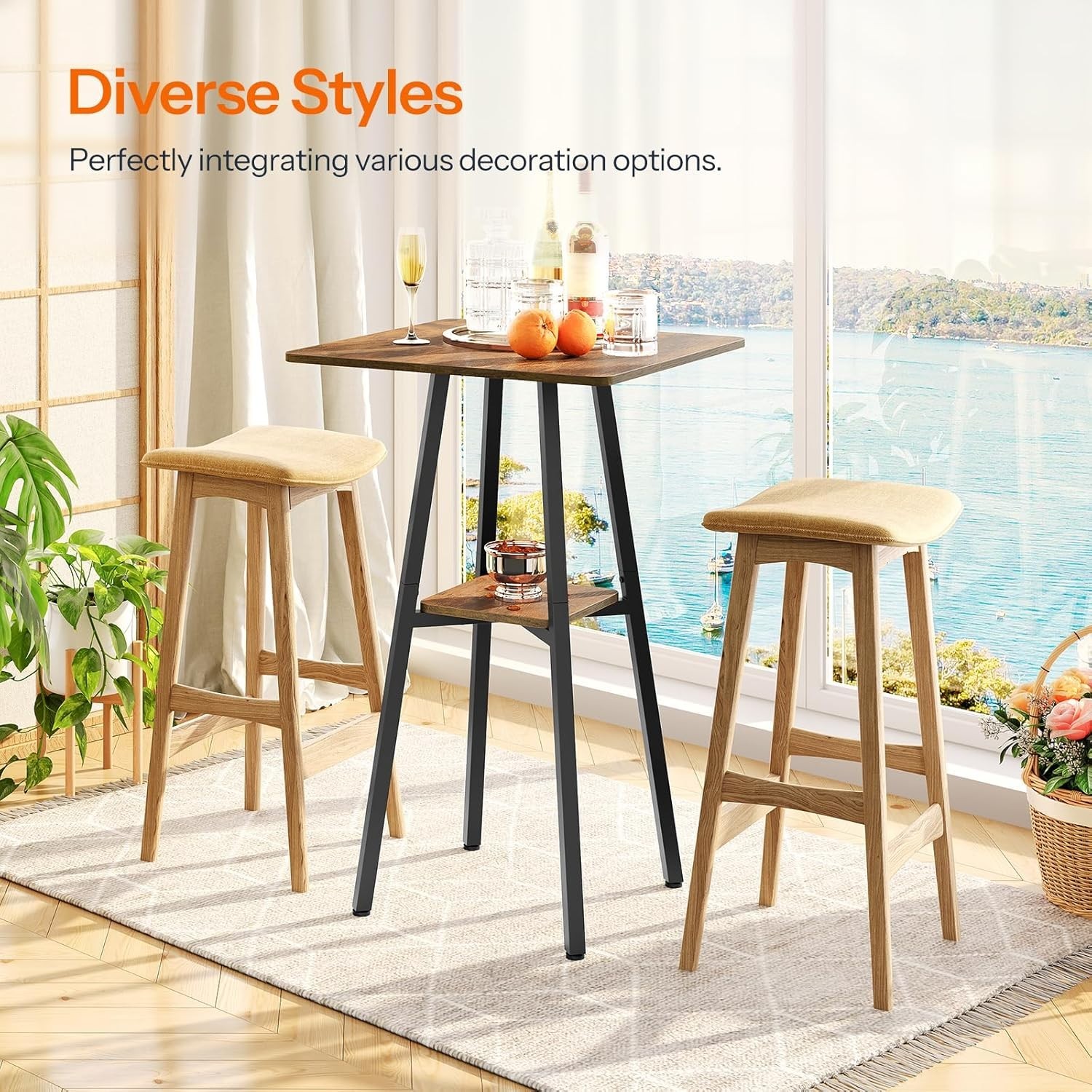Rustic High Top Bar Table – 36.6” Counter Height with 2-Tier Storage Design