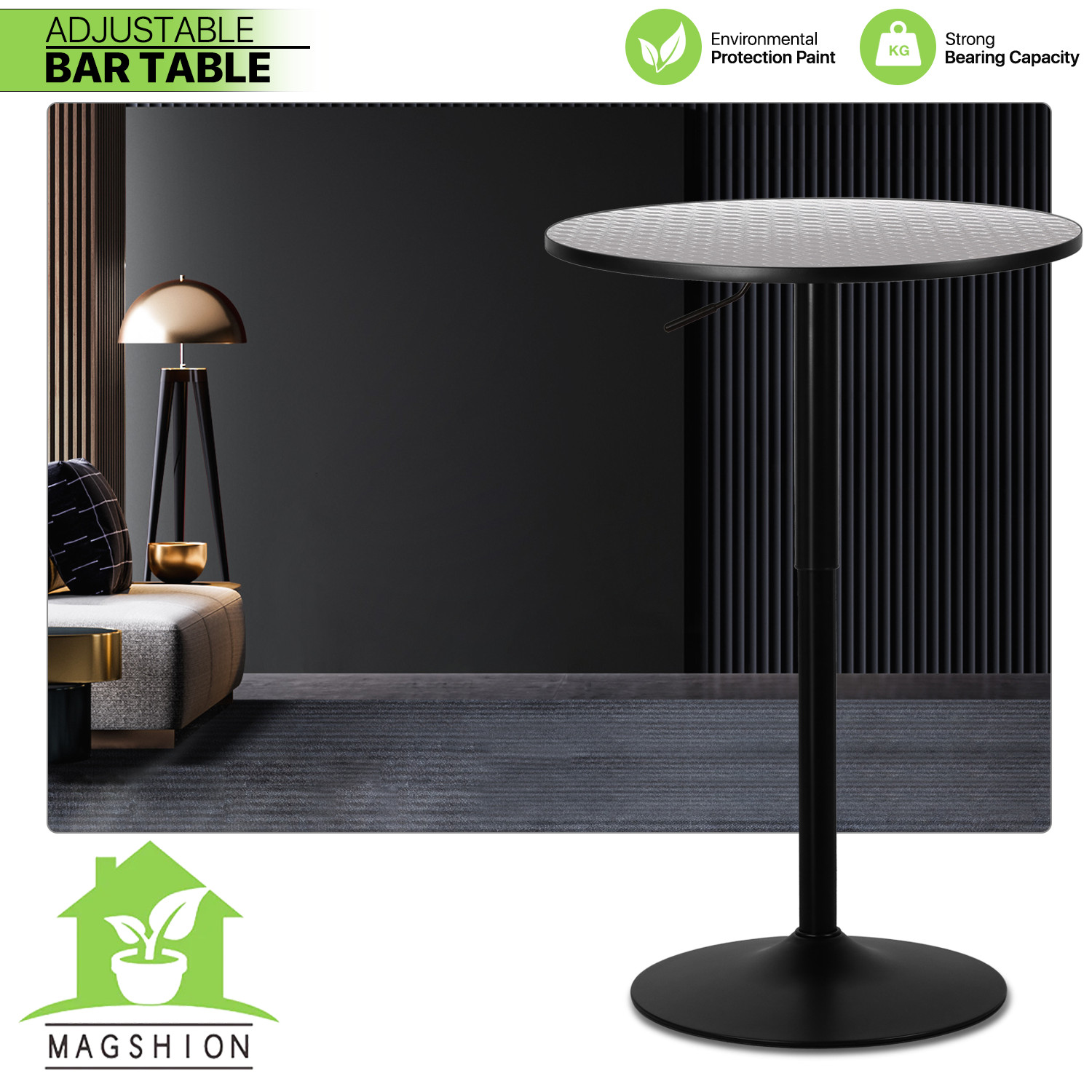 Bistro Pub Bar [ADJUSTABLE HEIGHT] Round Table w/Wooden Marbling Swivel Tabletop