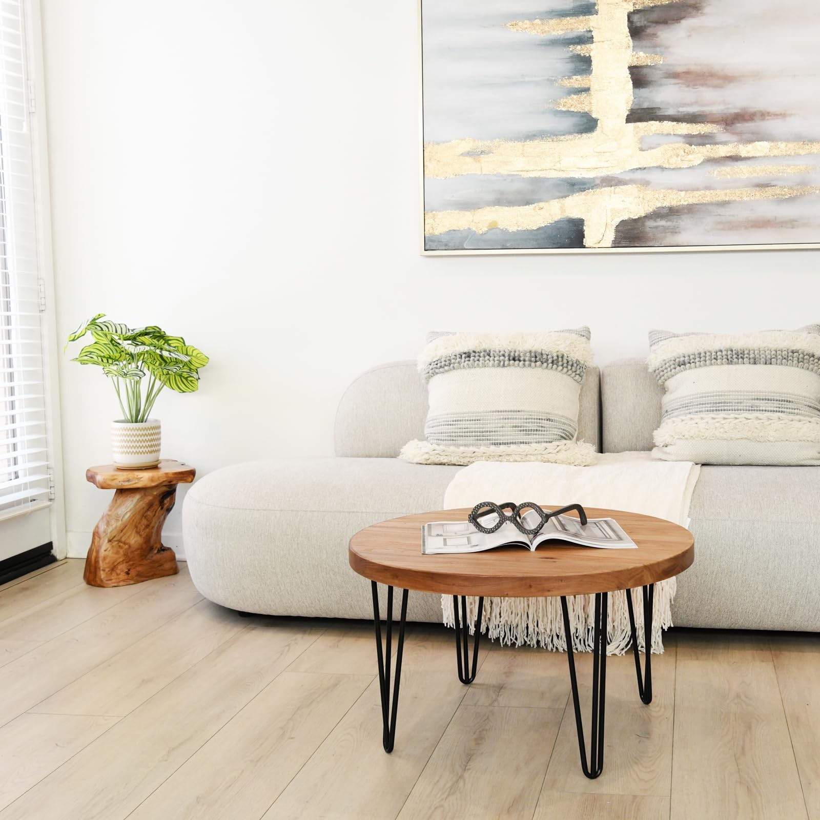 Rustic Round Old Elm Wooden Coffee Table