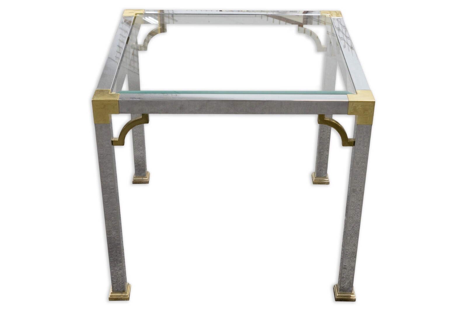 Vintage Art Deco Style Maison Jansen Chrome Brass Glass Square Coffee Side Table