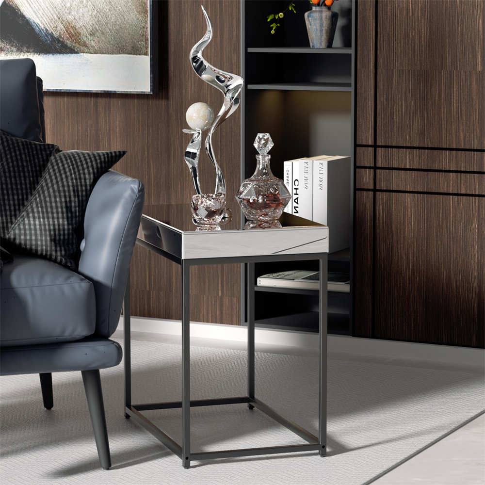 Drawer Mirrored Nightstand Side End Table Bedside Table for Bedroom Living Room