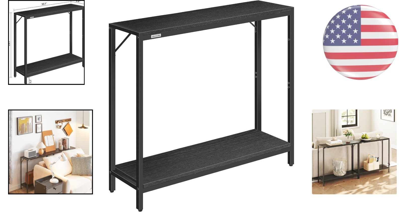 Space-Saving 2-Tier Console Table – 30” Entryway Table, Sturdy, Easy Assemble