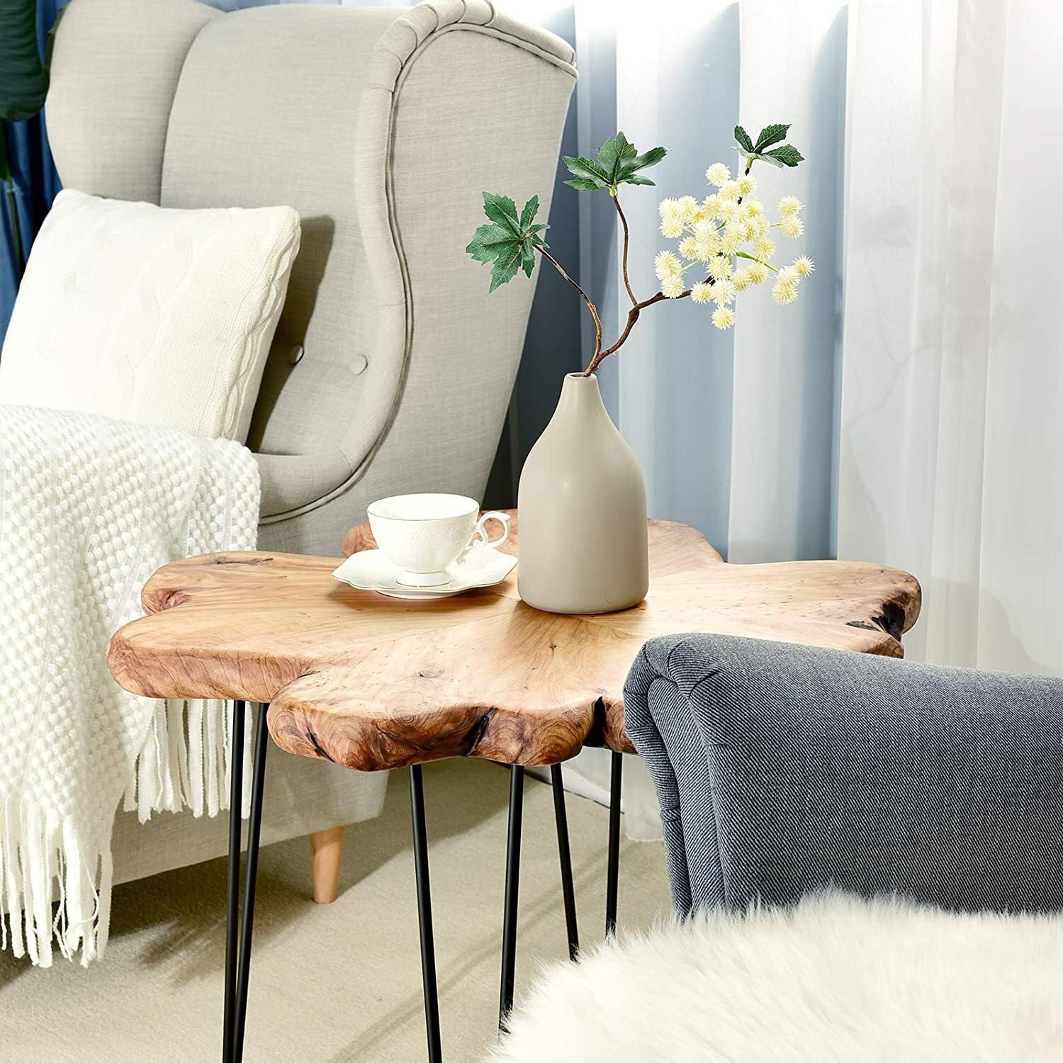 Live Edge Wood Coffee Table Unique Cedar Tree Stump Mid Century Log Cabin Accent