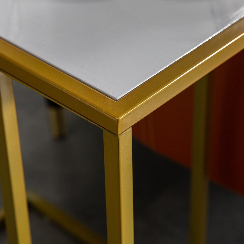 Marble Minimalist C-Shaped Table White And Gold Coffee Table Sofa Side Table