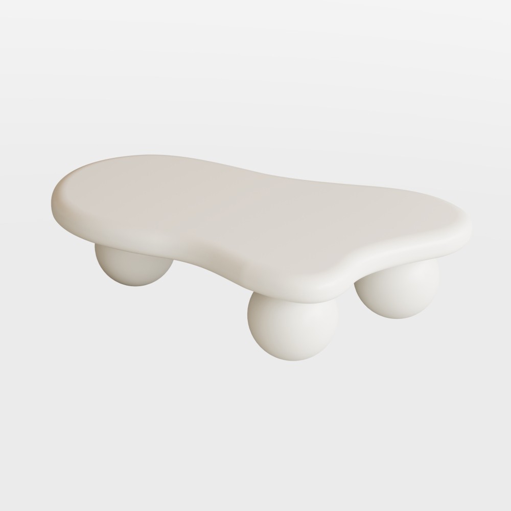 40 Inch Cloud Shaped Coffee Table with 3 Ball Legs for Living Room, Cream White