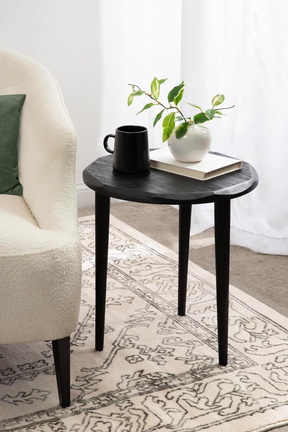 Tavares Modern Black Wooden Round Side Table – Stylish Accent for Any Room