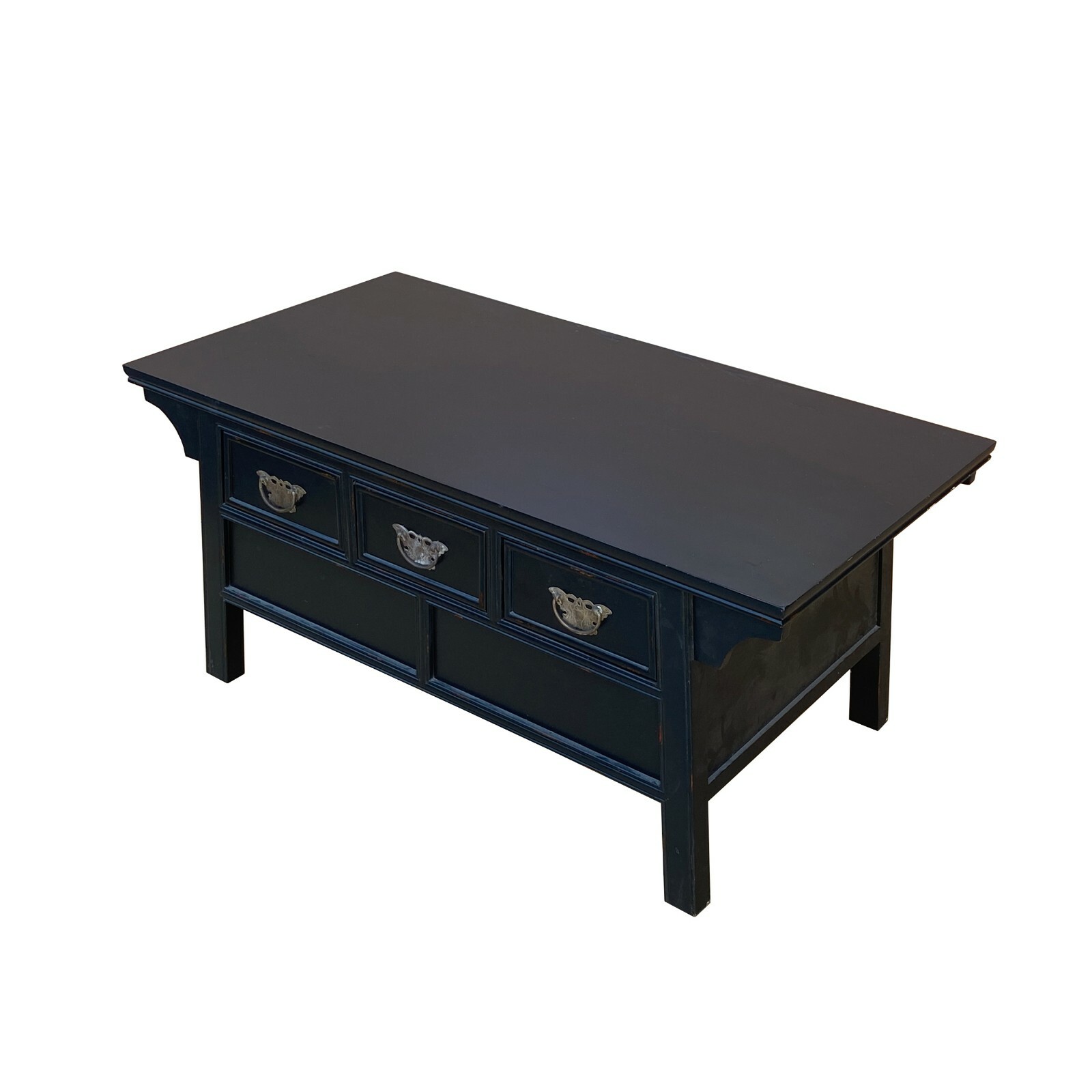 Oriental Rectangular Black Lacquer 3 Drawers Coffee Table cs6989