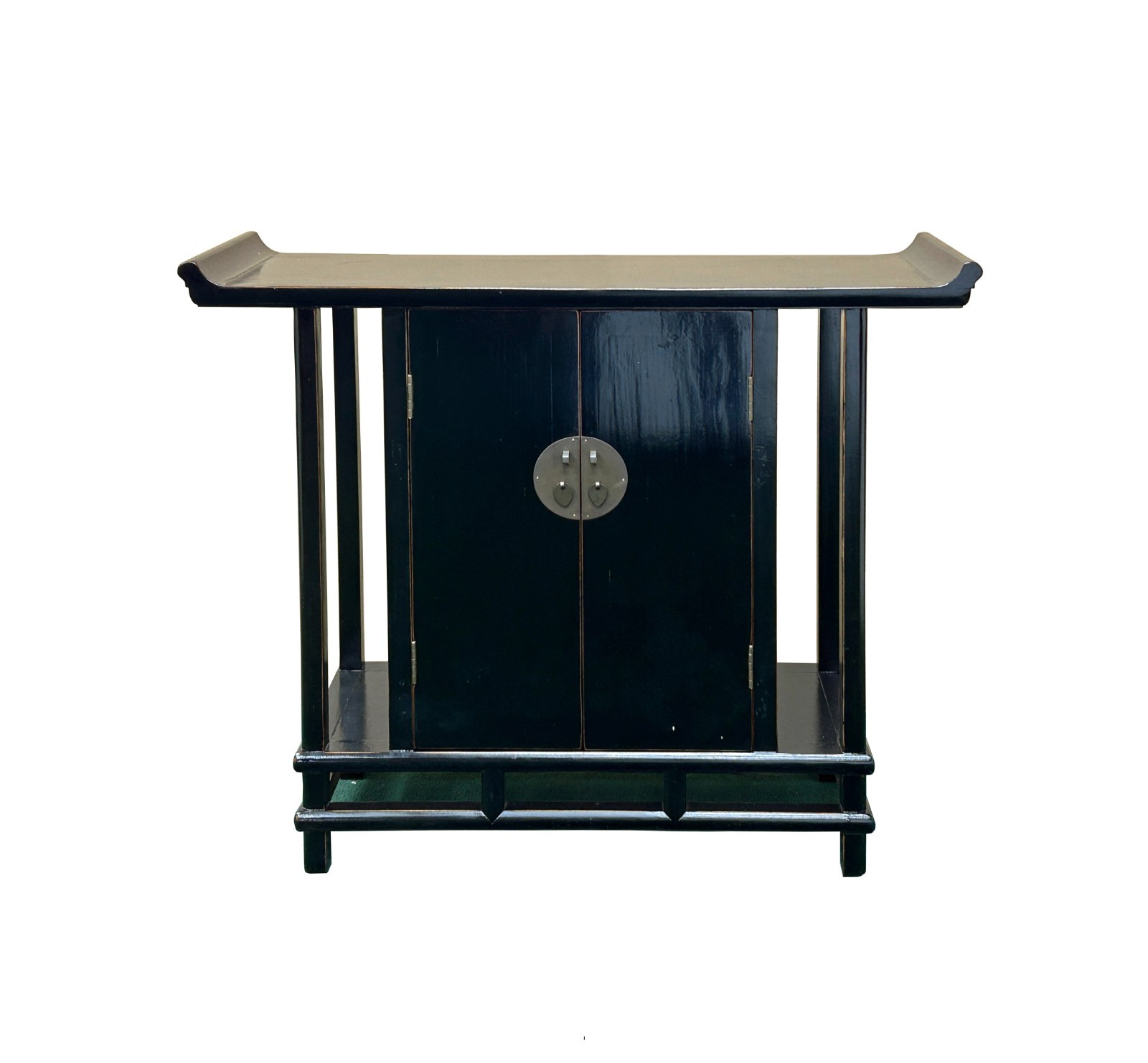 Chinese Black Lacquer Altar Point Edge Narrow Slim Side Table cs7790