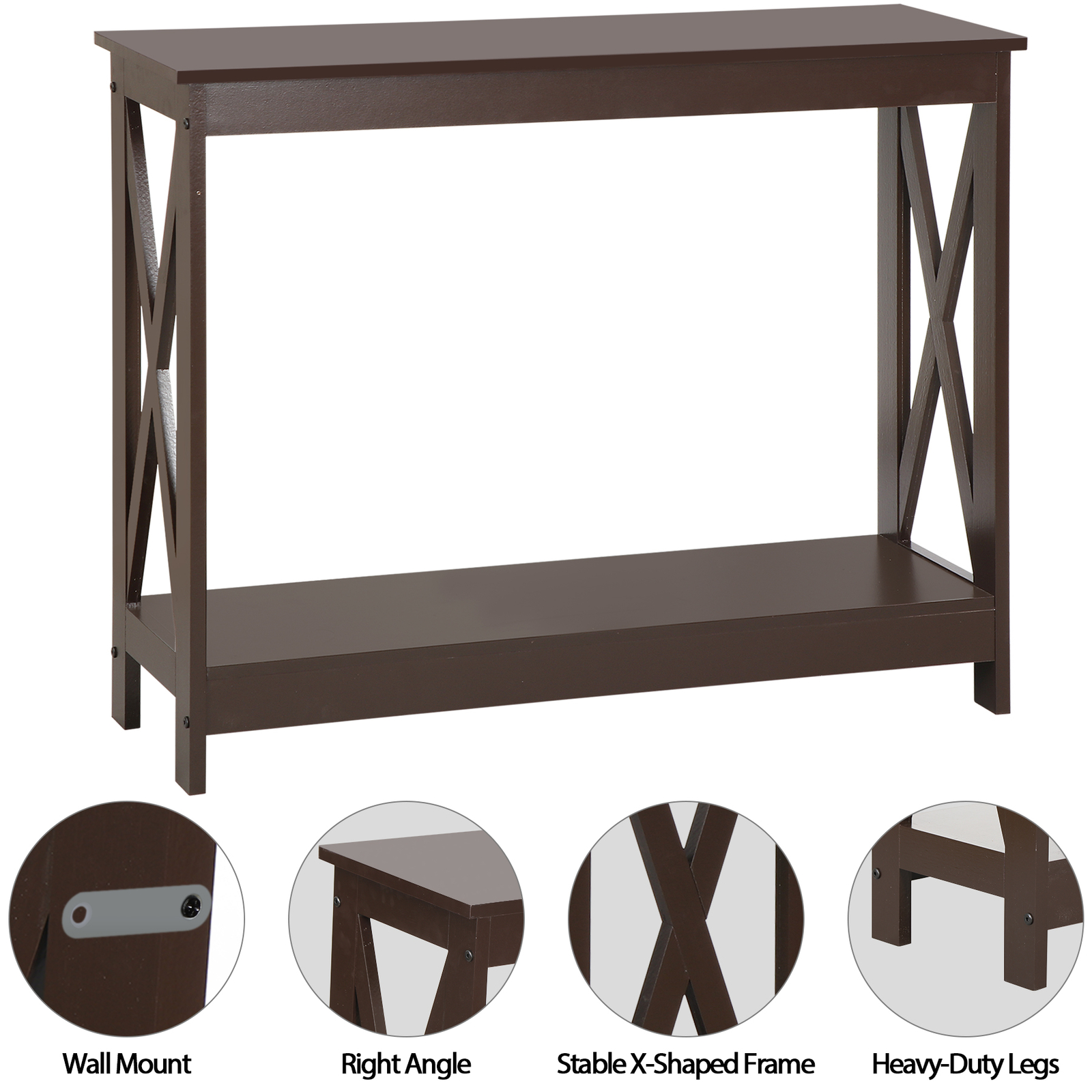 Brown Console Table For Entryway Storage Shelf Entry Farm Accent Home Decor