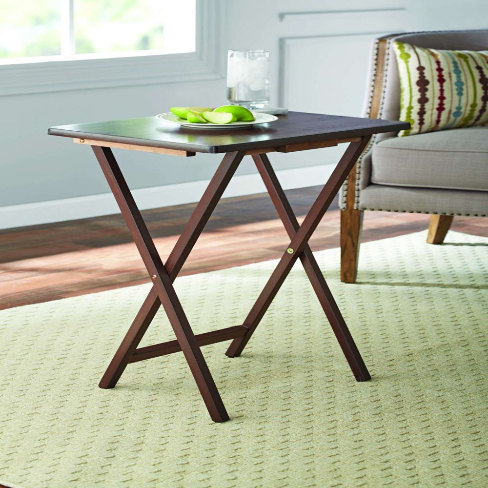 (2-Pack) Folding TV Tray Table Set in Walnut 19 X 15 X 26 Inch