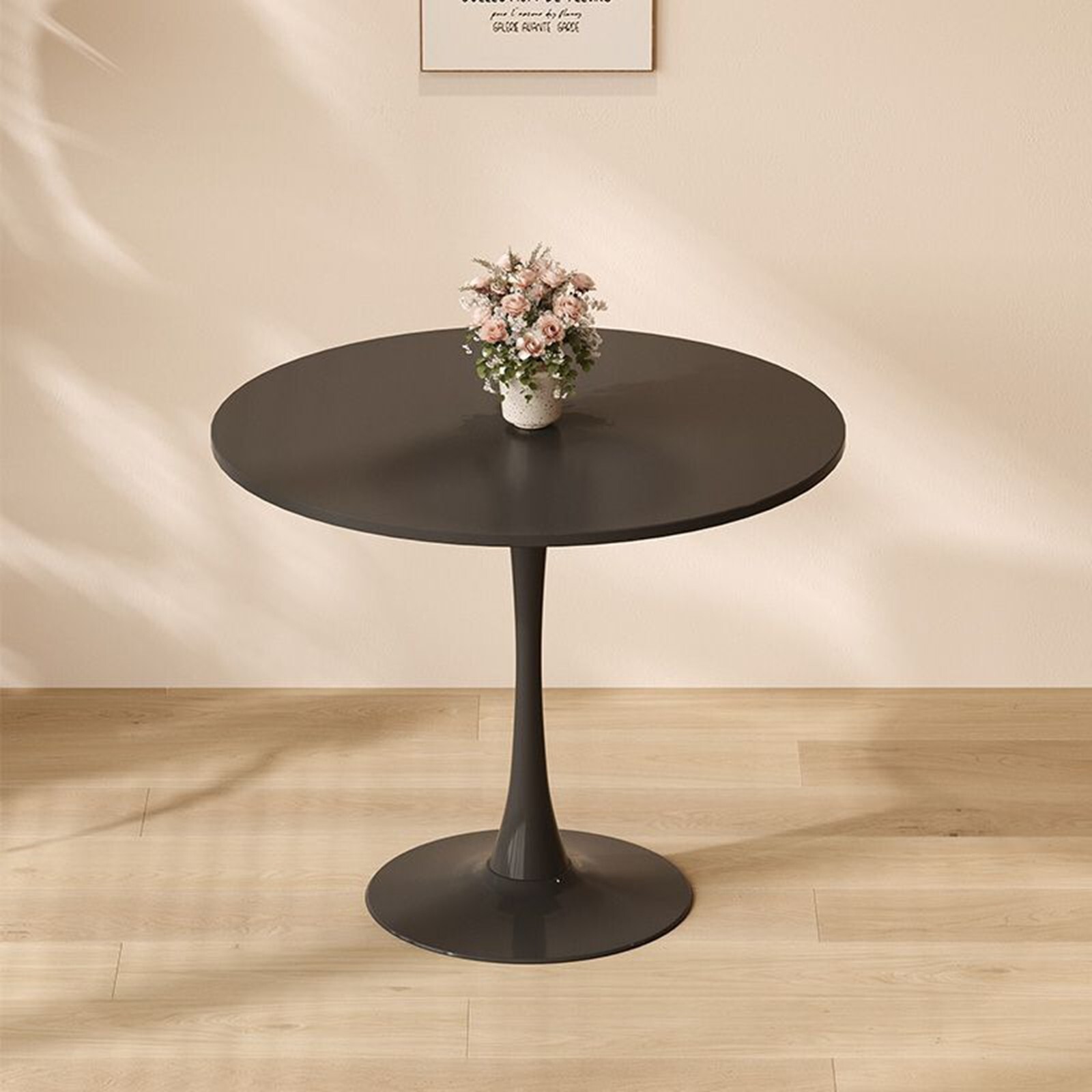 Round Tulip Dining Table 31.5” Kitchen Table w/ MDF Top & Metal Pedestal Base