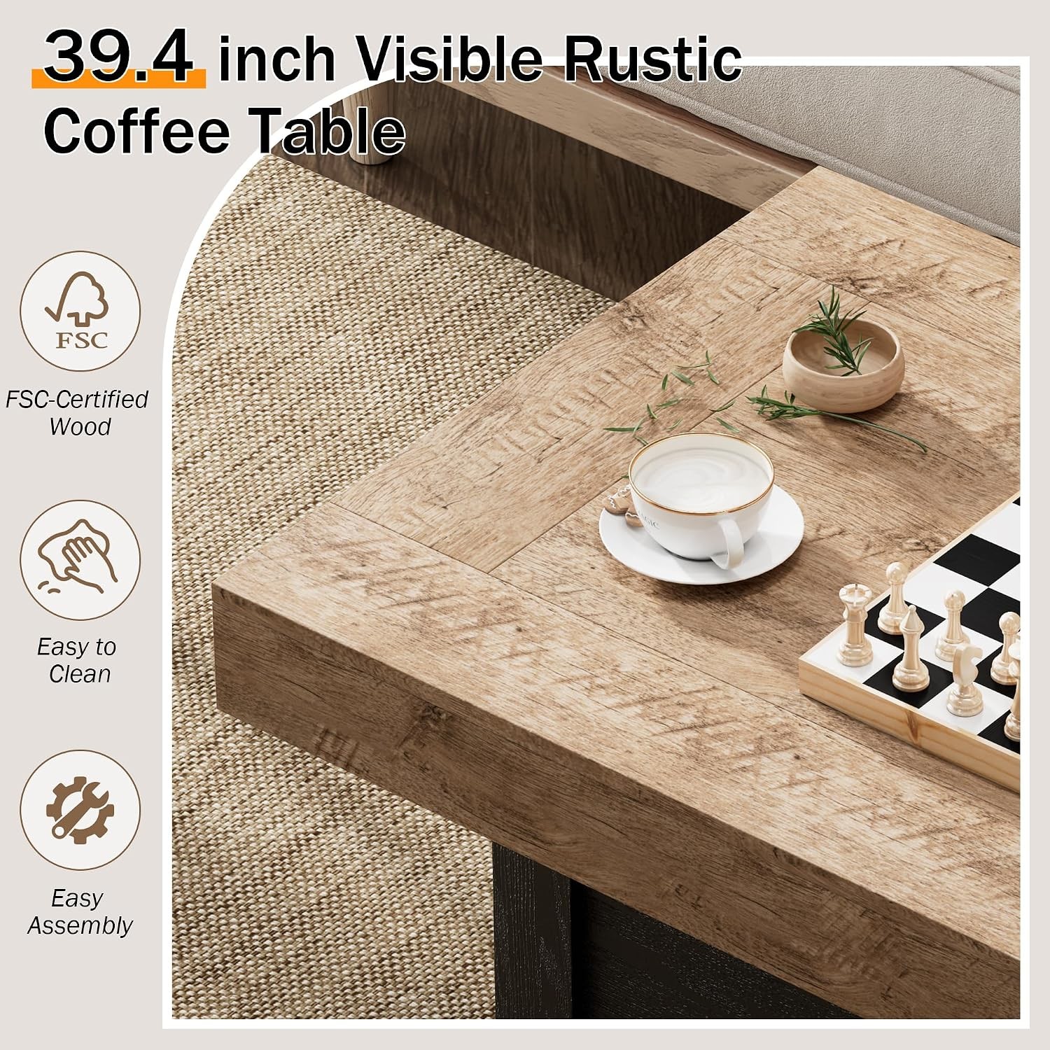 Coffee Table 39 in Rustic Center Table W/ X-Design Wooden Pedestal Living Room