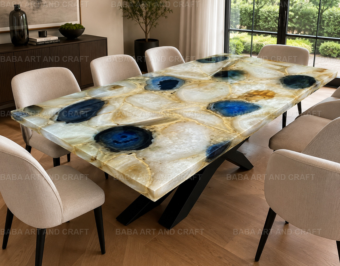Handmade White Agate Stone Inspired Dining Table | Luxury Resin Dining Tab 12X24
